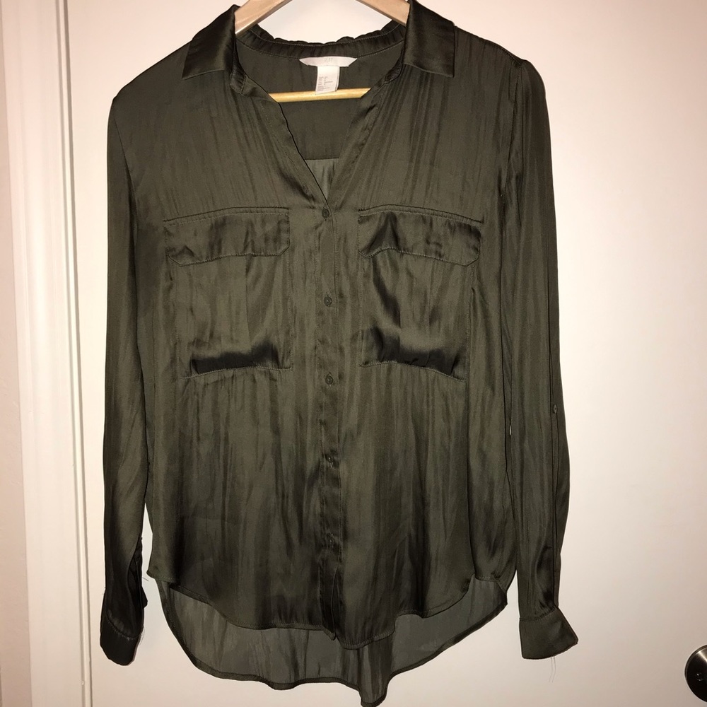 Button Down Olive-Green Shirt/Soft Material!